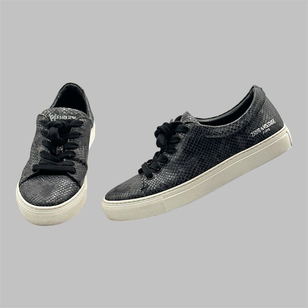 ZADIG & VOLTAIRE Shoes Black Python Snake Skin Leather Sneakers Size 41 / US 10